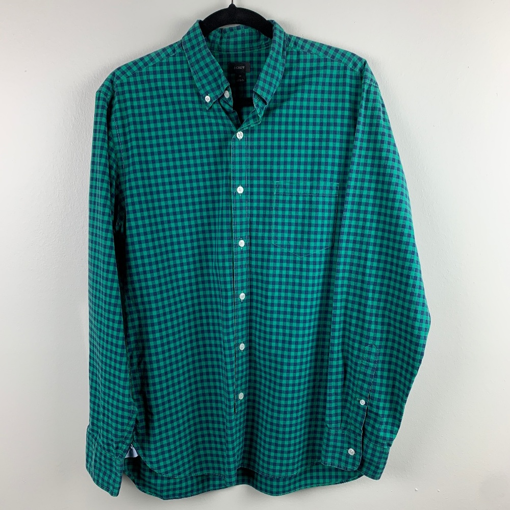 J. Crew Secret Wash Shirt Two-Tone Gingham Button Front Long Sleeve Size Medium